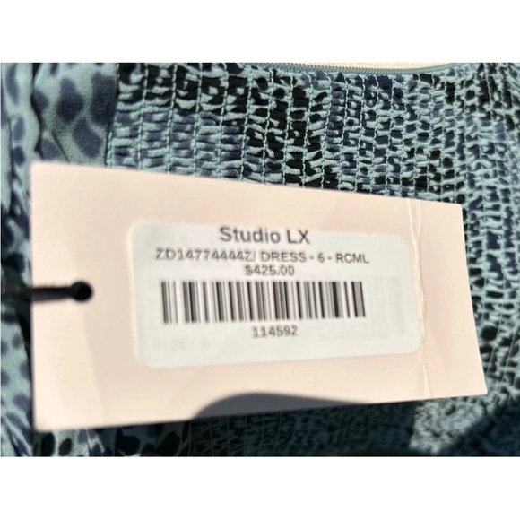 Cinq à Sept Edna Mini Rain Cloud Multi Tie-Strap Ruffle Hem Smocked Dress Size 6 - Picture 6 of 7